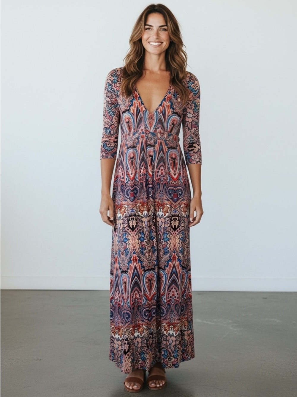 0112. Boston Proper Paisley Maxi Dress in Blue and Pink